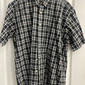 Men's Short Sleeve Polo Ralph Lauren Black and White Plaid Shirt Size Medium